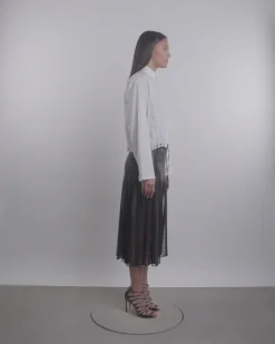 Alix Leather Strip & Lace Skirt