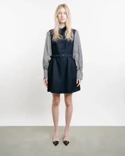 Belted Dress With Contrast Sleeves