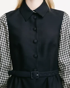 Belted Dress With Contrast Sleeves