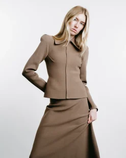 Crêpe Knit Peplum Collar Jacket