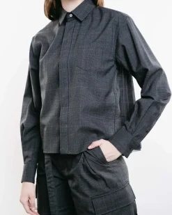 Glen Check Mixed Media Button-Up Shirt