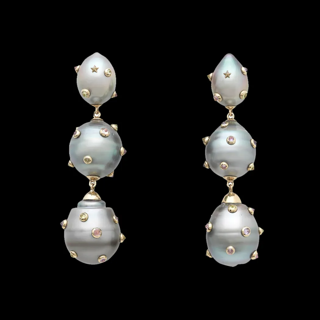 Pearl Trio Spike Earrings