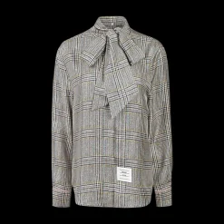 Plaid Tie Neck Silk Shirt