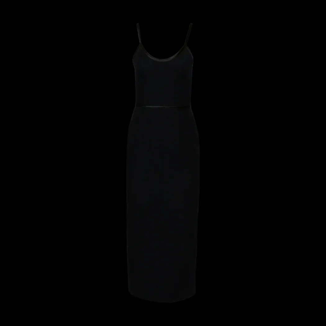 Satin Tipped Whipcord Wool Corset Maxi Dress