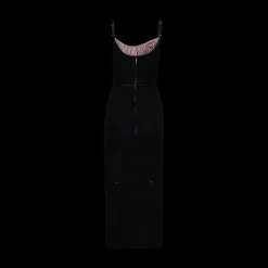 Satin Tipped Whipcord Wool Corset Maxi Dress