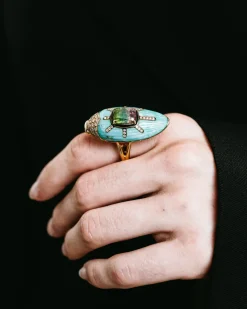 Scarab Turquoise Ring with Watermelon Tourmaline
