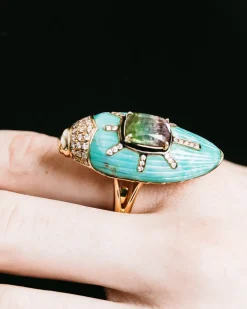 Scarab Turquoise Ring with Watermelon Tourmaline