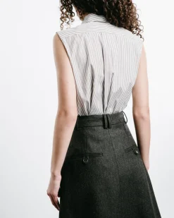 Striped Ruffle-Front Sleeveless Shirt