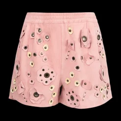 Suede Flower Appliqué Shorts