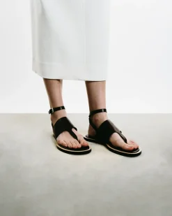 Vedra Leather Thong Ankle-Strap Sandals