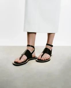 Vedra Leather Thong Ankle-Strap Sandals