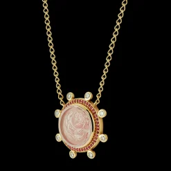 Yellow Gold Pink Opal Ruby Diamond Blossom Caspian Necklace